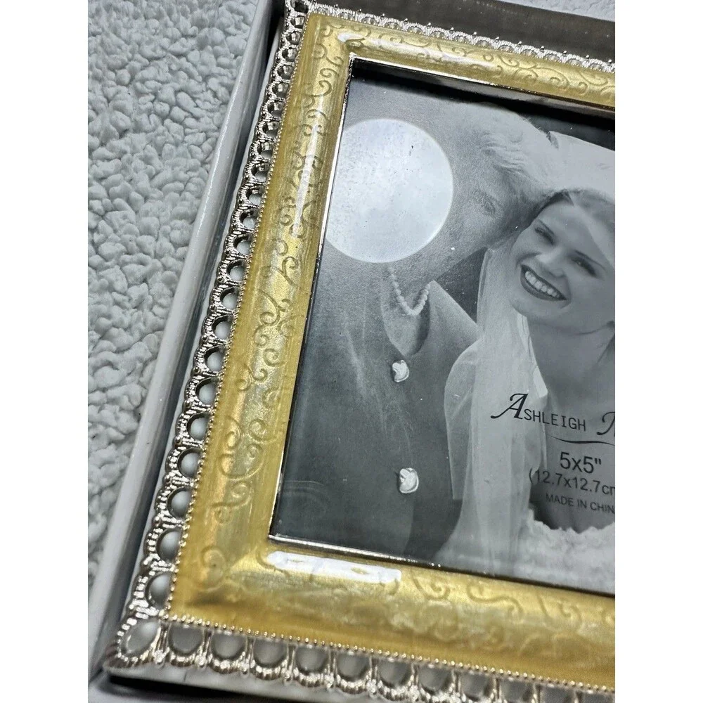 Ashleigh Manor Wedding Picture Frame 5x5 Gold And Silver Border